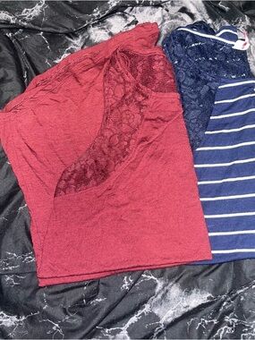 SO red Navy Striped Lace-Accent Tops set of 2 size xl
